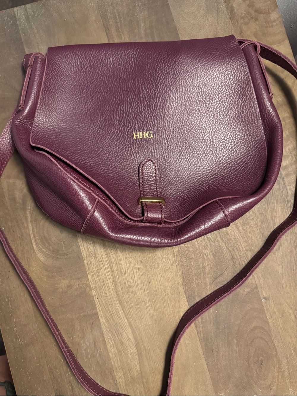 Mark & Graham monogrammed Plum Leather Crossbody Bag